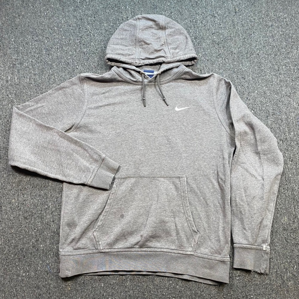 Nike Pullover Hoodie Sz M Mens Grey Skater Embroidered Swoosh Logo Fleece Hoody